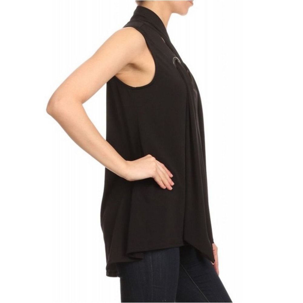 Ariella Grommet Detail Scarf Top, Black - Picture 3 of 5